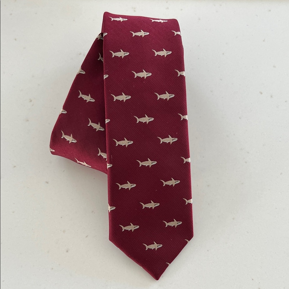 Burgundy Shark Pattern Tie